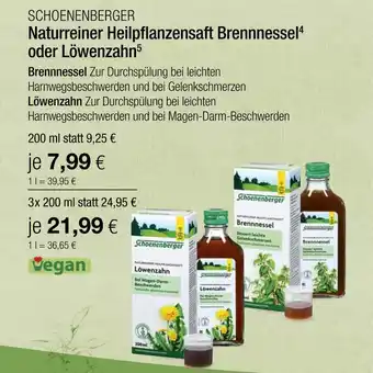 Vitalia Schoenenberger naturreiner heilpflanzensaft brennnessel oder löwenzahn Angebot