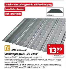 Hagebau Ds stålprofil stahltrapezprofil „25-275r“ Angebot