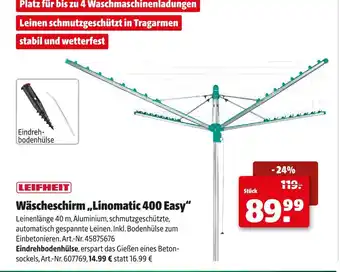 Hagebau Leifheit wäscheschirm „linomatic 400 easy“ oder eindrehbodenhülse Angebot