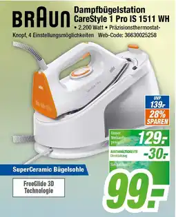 Expert Braun dampfbügelstation carestyle 1 pro is 1511 wh Angebot