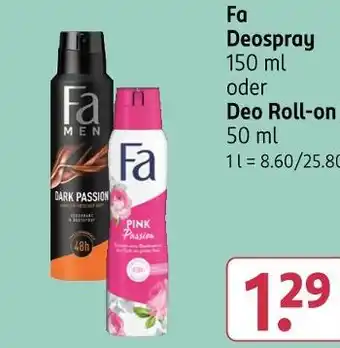 Rossmann Fa deospray oder deo roll-on Angebot