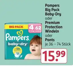 Rossmann Pampers big pack baby-dry oder premium protection windeln oder pants Angebot