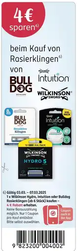 Rossmann Bulldog, intuition, wilkinson sword 4 €rasierklingen sparen Angebot