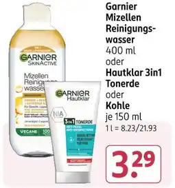 Rossmann Garnier mizellen reinigungswasser oder hautklar 3in1 tonerde oder kohle Angebot