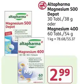 Rossmann Altapharma magnesium 500 depot oder magnesium 400 Angebot