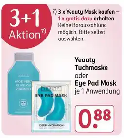 Rossmann Yeauty tuchmaske oder eye pad mask Angebot