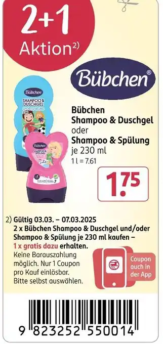 Rossmann Bübchen shampoo & duschgel oder shampoo & spülung Angebot