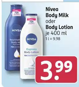 Rossmann Nivea body milk oder body lotion Angebot