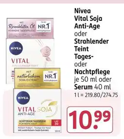 Rossmann Nivea vital soja anti-age, strahlender teint tages- oder nachtpflege oder serum Angebot