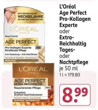 Rossmann L'oréal age perfect pro-kollagen experte oder extra-reichhaltig tages- oder nachtpflege Angebot