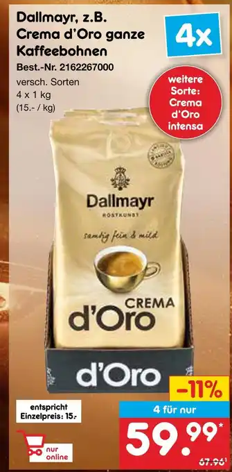 Netto Marken-Discount Dallmayr crema d'oro ganze kaffeebohnen Angebot