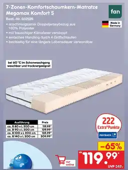 Netto Marken-Discount Fan 7-zonen-komfortschaumkern-matratze megamax komfort s Angebot