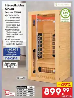 Netto Marken-Discount Artsauna infrarotkabine kiruna Angebot