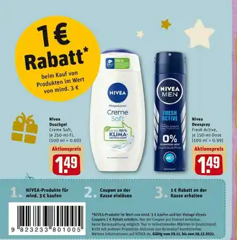 REWE Nivea duschgel oder deospray Angebot