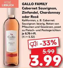 Kaufland GALLO FAMILY Cabernet Sauvignon, Zinfandel, Chardonnay oder Rosé Angebot