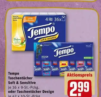 REWE Tempo taschentücher soft & sensitive oder taschentücher design Angebot