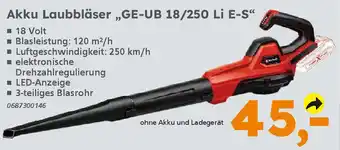 Globus Baumarkt Einhell Akku Laubbläser „GE-UB 18/250 Li E-S" Angebot