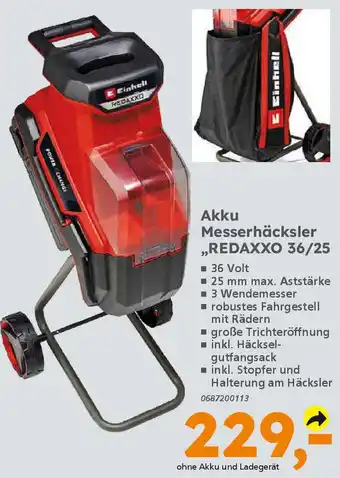 Globus Baumarkt Einhell Akku Messerhäcksler ,,REDAXXO 36/25" Angebot