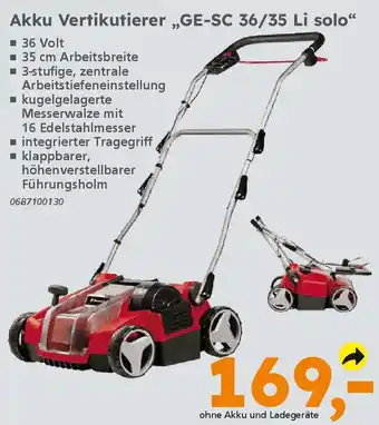 Globus Baumarkt Einhell Akku Vertikutierer „GE-SC 36/35 Li solo" Angebot