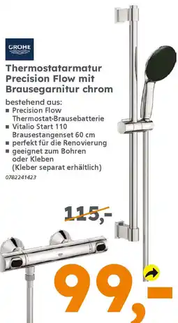 Globus Baumarkt GROHE Thermostatarmatur Precision Flow mit Brausegarnitur chrom Angebot