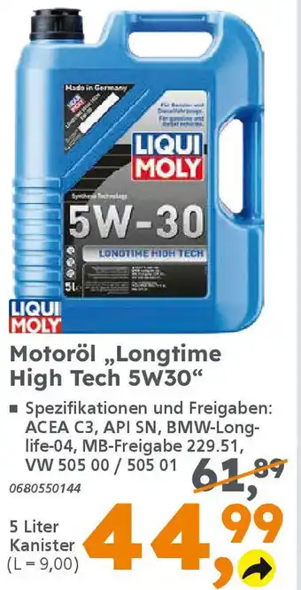 Globus Baumarkt LIQUI MOLY Motoröl „Longtime High Tech 5W30" Angebot