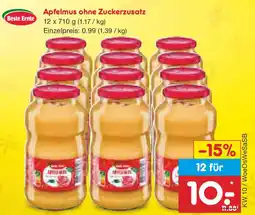 Netto Marken-Discount Beste Ernte Apfelmus ohne Zuckerzusatz Angebot