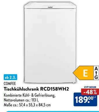 Aldi Süd Comfee tischkühlschrank rcd158wh2 Angebot