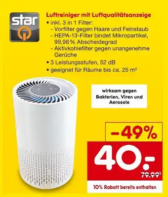 Netto Marken-Discount Star luftreiniger mit luftqualitätsanzeige Angebot