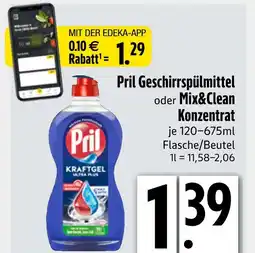 Edeka Pril geschirrspülmittel oder mix&clean konzentrat Angebot