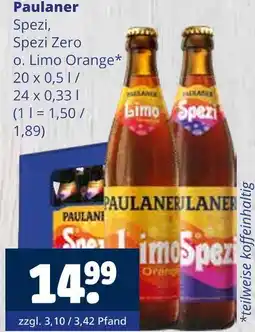 Getränkewelt Paulaner spezi, spezi zero oder limo orange Angebot