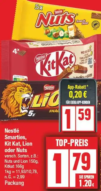 Edeka Nestlé smarties oder kit kat oder lion oder nuts Angebot