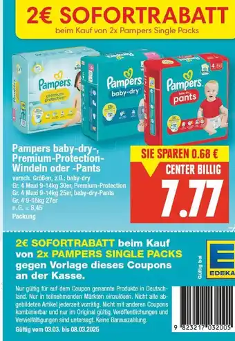 E-Center Pampers baby-dry-, premium-protection-windeln oder -pants Angebot