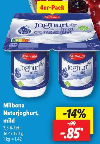 Lidl Milbona Naturjoghurt, mild Angebot