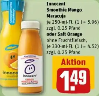 REWE Innocent Smoothie Mango Maracuja oder Saft Orange Angebot