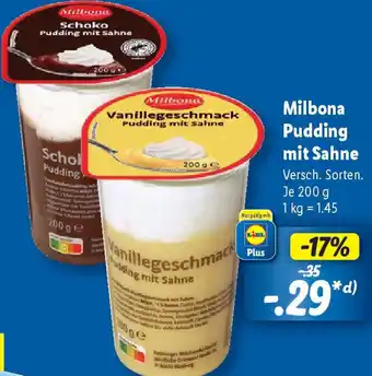 Lidl Milbona Pudding mit Sahne Angebot