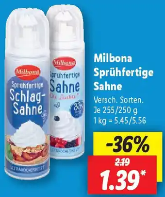 Lidl Milbona Sprühfertige Sahne Angebot