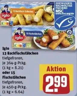 REWE Iglo 13 Backfischstäbchen oder 15 Fischstäbchen Angebot