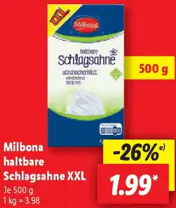 Lidl Milbona haltbare Schlagsahne XXL Angebot