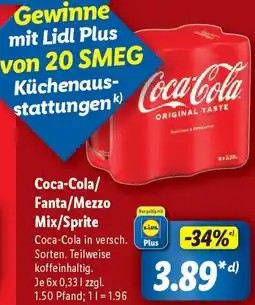 Lidl Coca-Cola/ Fanta/Mezzo Mix/Sprite Angebot