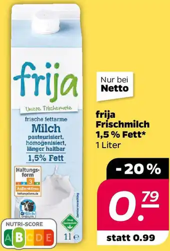 NETTO frija Frischmilch 1,5% Fett Angebot