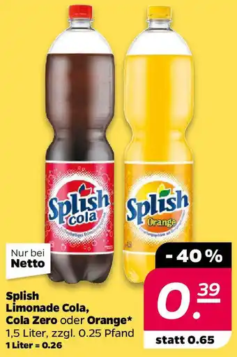 NETTO Splish Limonade Cola, Cola Zero oder Orange Angebot