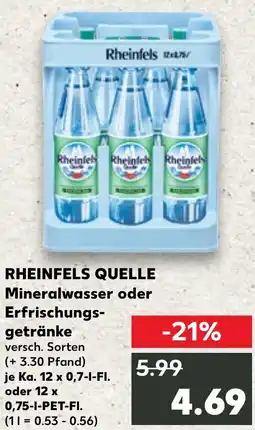 Kaufland RHEINFELS QUELLE Mineralwasser oder Erfrischungsgetränke Angebot