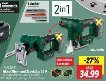 Lidl PARKSIDE Akku-Stich- und Säbelsäge 20 V Angebot