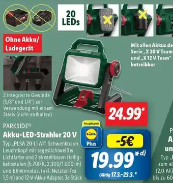 Lidl PARKSIDE Akku-LED-Strahler 20 V Angebot