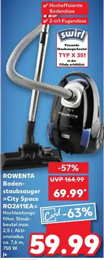 Kaufland ROWENTA Boden- staubsauger City Space RO2611EA Angebot