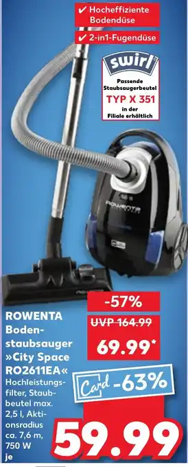 Kaufland ROWENTA Boden- staubsauger City Space RO2611EA Angebot