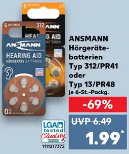 Kaufland ANSMANN Hörgeräte- batterien Typ 312/PR41 oder Typ 13/PR48 Angebot