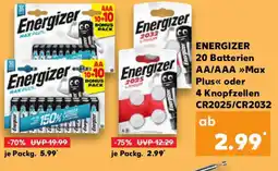 Kaufland ENERGIZER 20 Batterien AA/AAA Max Plus oder 4 Knopfzellen CR2025/CR2032 Angebot