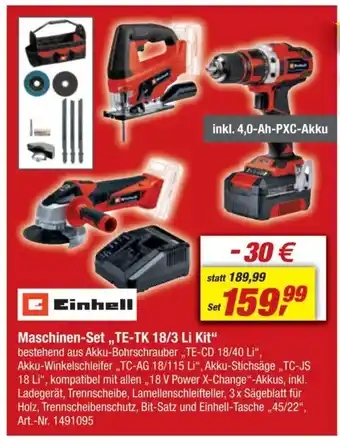 toom Baumarkt Einhell Maschinen-Set „TE-TK 18/3 Li Kit" Angebot