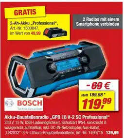 toom Baumarkt BOSCH Akku-Baustellenradio,,GPB 18 V-2 SC Professional" Angebot